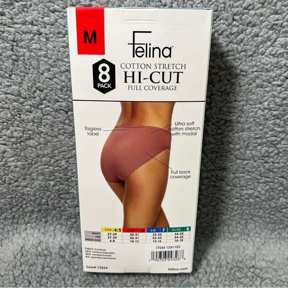 Felina Womens 8 Pack Hi-Cut Brief Cotton Modal Stretch Size M Multicolor - Picture 2 of 14